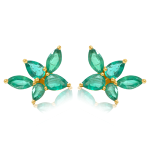 925 Sterling Silver Emerald Flower Earring Stud