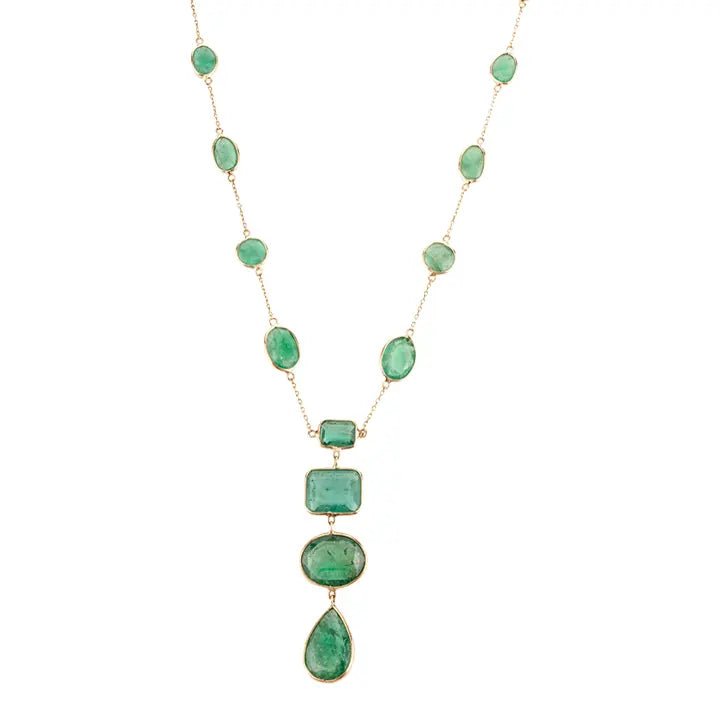 925 Sterling Silver Emerald Gemstone Y Shape Necklace
