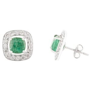 925 Sterling Silver Emerald Halo Diamond Halo Stud Earrings - 2 Pieces