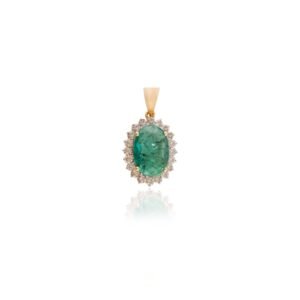 925 Sterling Silver Emerald Halo Diamond Pendant