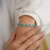925 Sterling Silver Emerald Halo Diamond Tennis Bracelet - Image 3