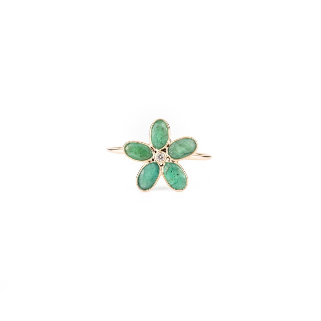 925 Sterling Silver Emerald Handmade Floral Ring