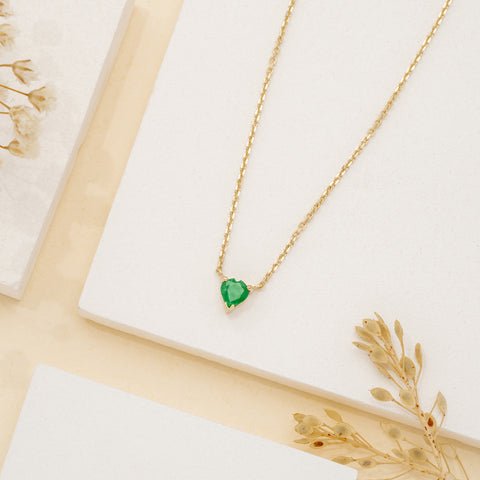 925 Sterling Silver Emerald Heart Necklace