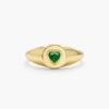 925 Sterling Silver Emerald Heart Signet Ring