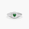 925 Sterling Silver Emerald Heart Signet Ring - Image 2