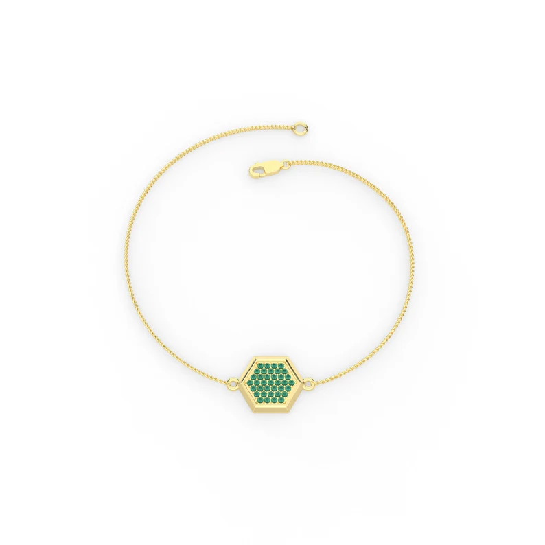 925 Sterling Silver Emerald Hexagon Chain Bracelet