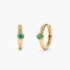 925 Sterling Silver Emerald Huggies with bezel-set green stones