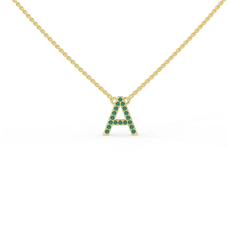 925 Sterling Silver Emerald Initial Necklace
