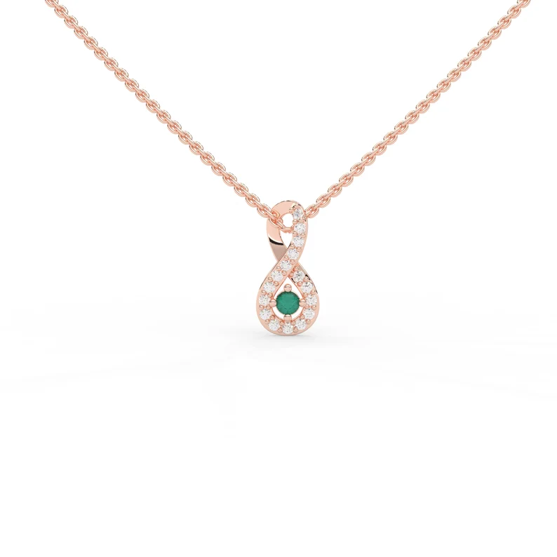 925 Sterling Silver Emerald Necklace with Halo Diamonds