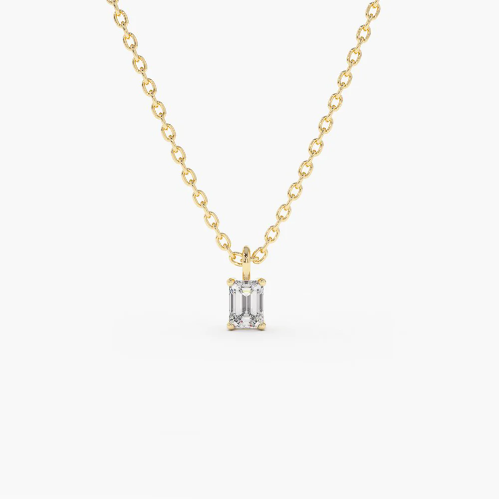 925 Sterling Silver Emerald Necklace with Halo Diamonds
