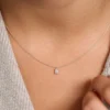 925 Sterling Silver Emerald Necklace with Halo Diamonds - Image 6