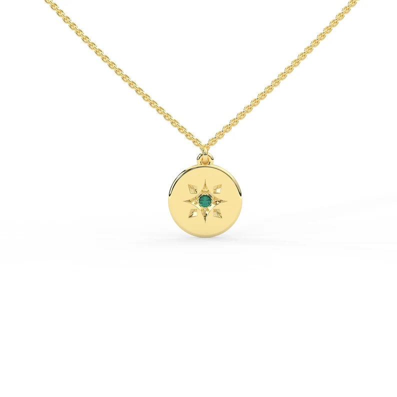 925 Sterling Silver Emerald North Star Necklace