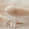 925 Sterling Silver Emerald Octagon Cut Diamond Solitaire Ring