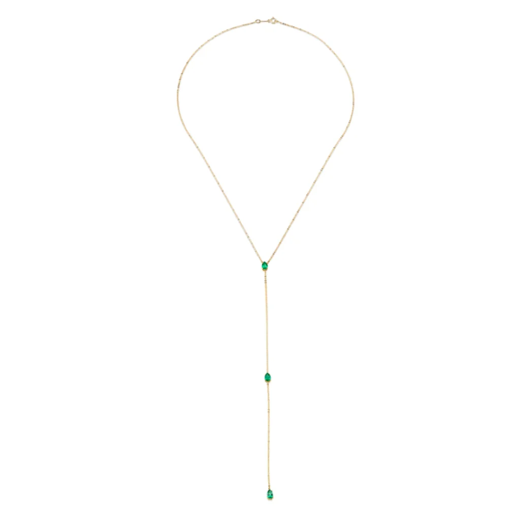 925 Sterling Silver Emerald Pear Lariat