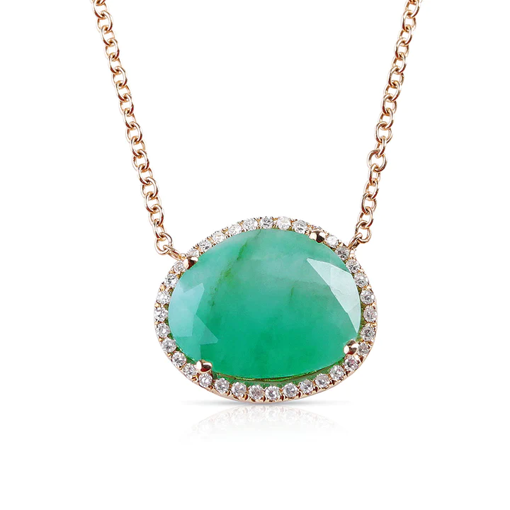 925 Sterling Silver Emerald Pendent Necklace With Pave Diamond Surround