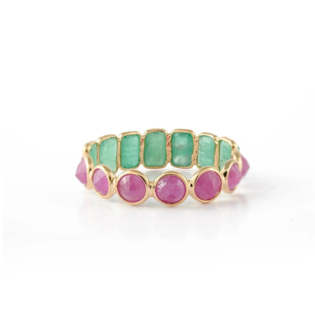 925 Sterling Silver Emerald Ruby Eternity Band