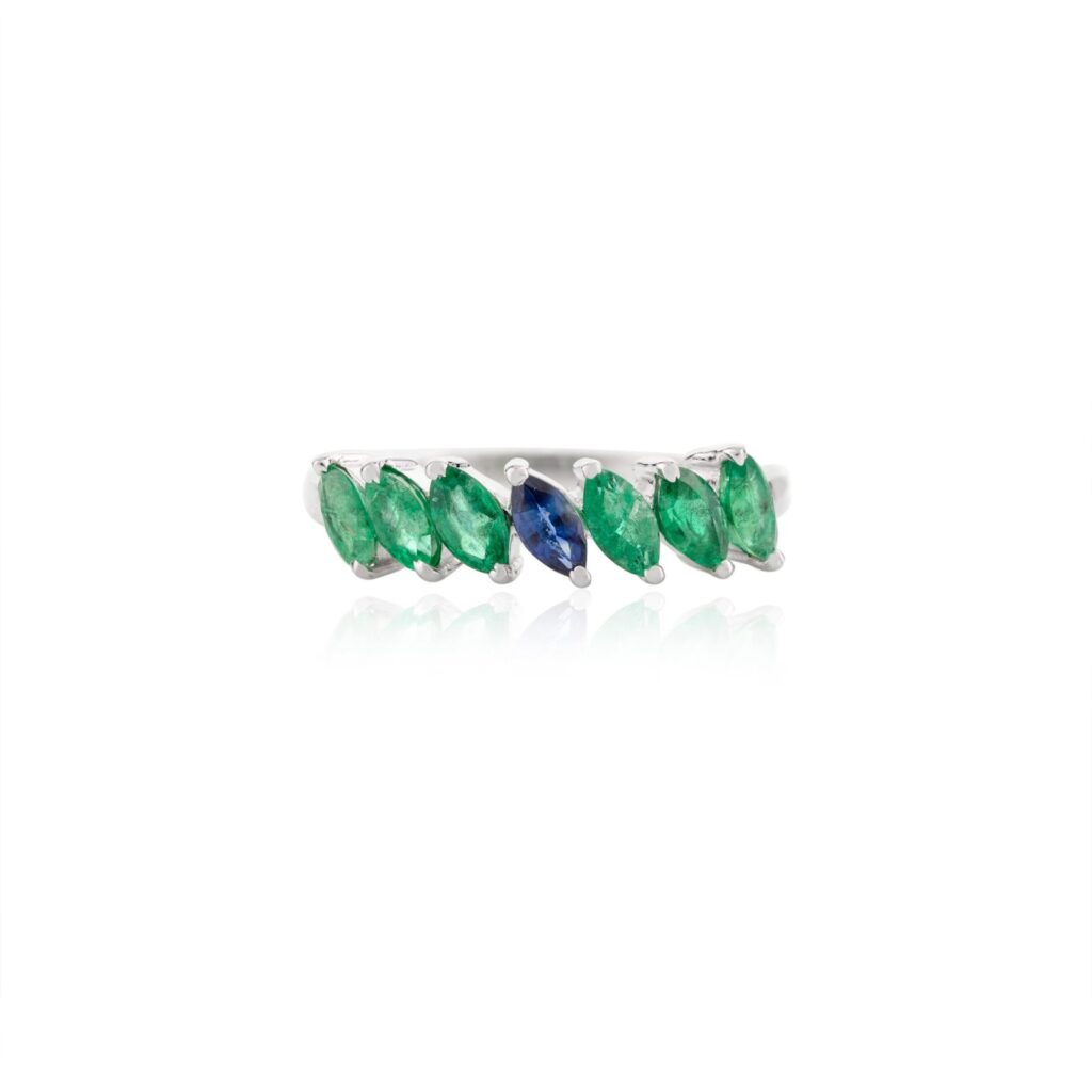 925 Sterling Silver Emerald Sapphire Ring