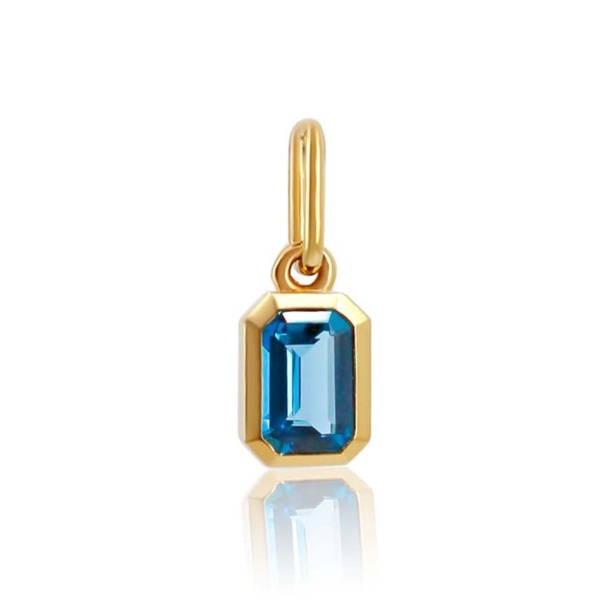 925 Sterling Silver Emerald Shaped London Blue Topaz Charm