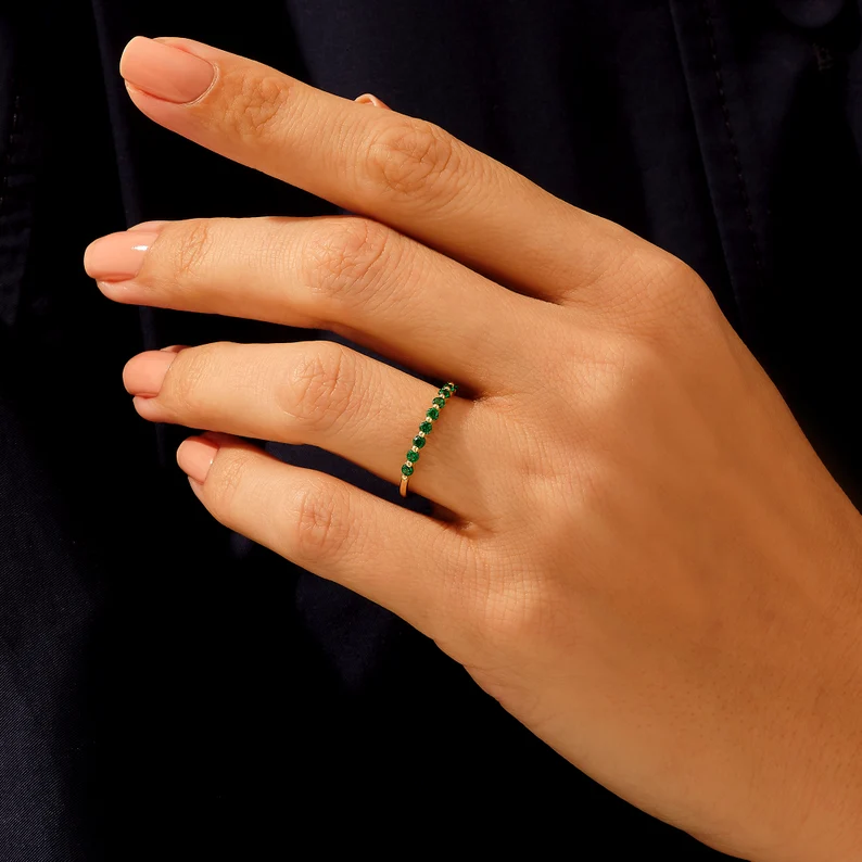 925 Sterling Silver Emerald Stacking Ring