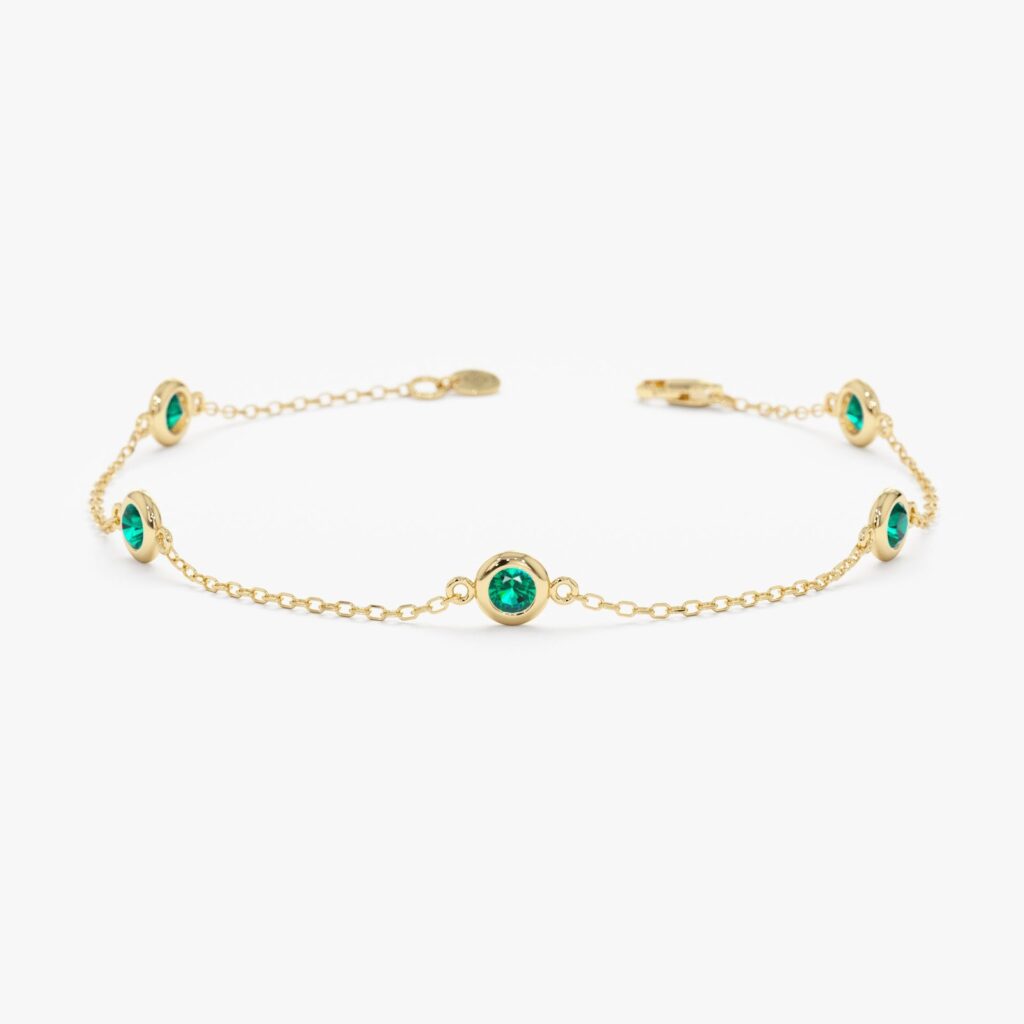 925 Sterling Silver Emerald Station Bracelet