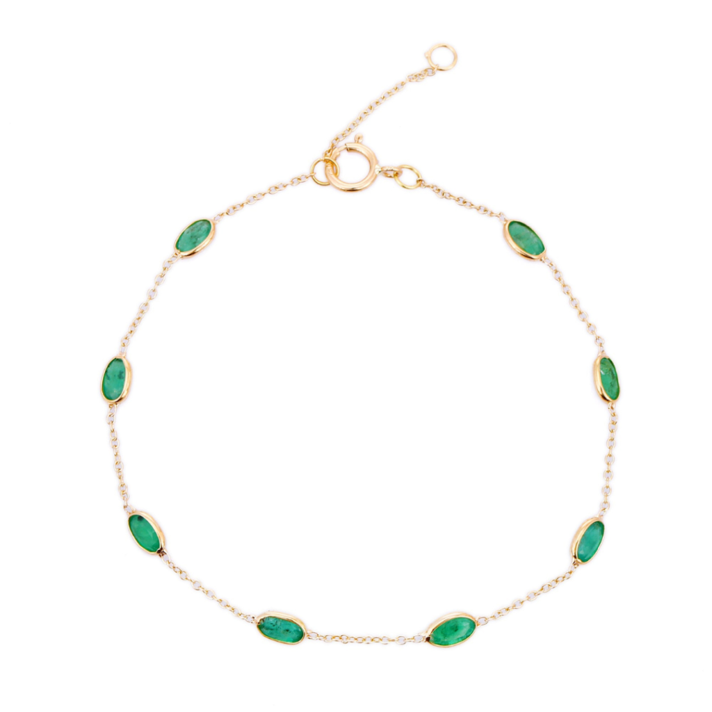 925 Sterling Silver Emerald Station Bracelet
