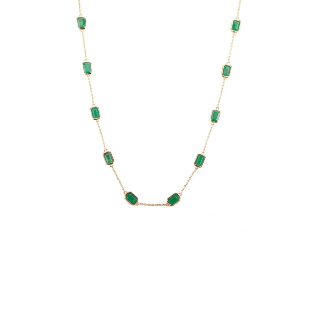 925 Sterling Silver Emerald Station Chain Necklace