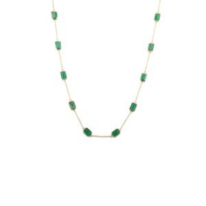925 Sterling Silver Emerald Station Chain Necklace