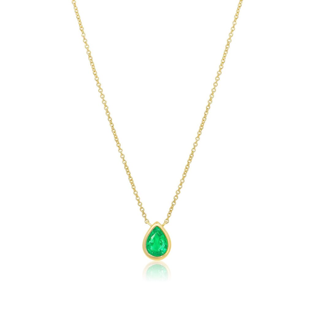 925 Sterling Silver Emerald Teardrop Bezel Necklace
