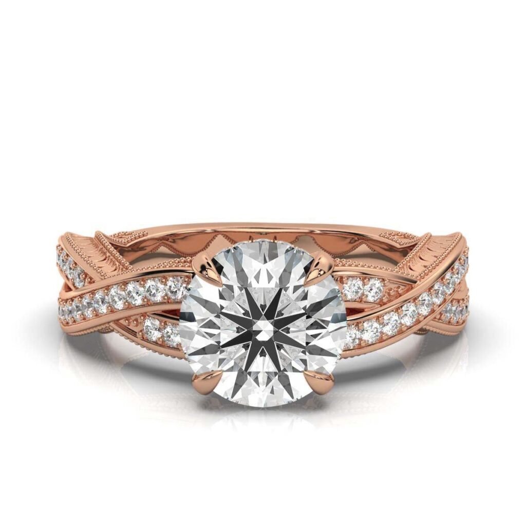 925 Sterling Silver Etched Diamond Engagement Ring