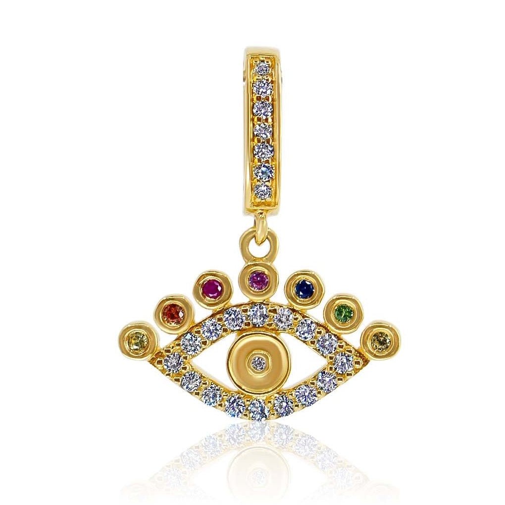 925 Sterling Silver Evil Eye Diamond and Multi Sapphire Pendant