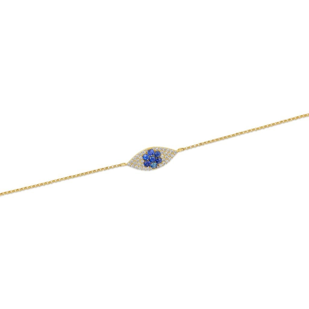 925 Sterling Silver Evil Eye Diamond Blue Sapphire Bracelet
