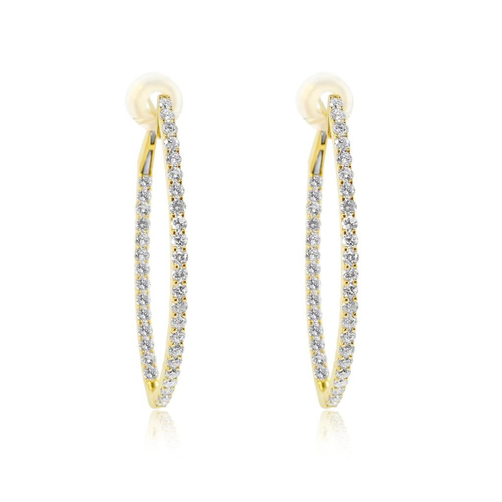 925 Sterling Silver Fine Line Football Shaped Diamond Hoop Earring
