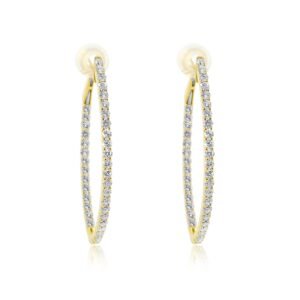 925 Sterling Silver Fine Line Football Shaped Diamond Hoop Earring