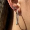 925 Sterling Silver Fine Line Football Shaped Diamond Hoop Earring - Image 2