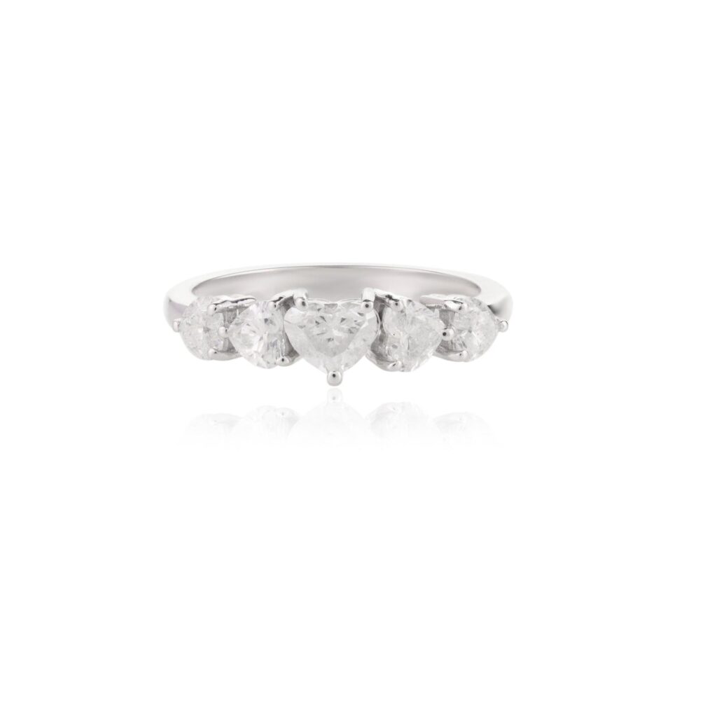 925 Sterling Silver Five Heart Diamond Wedding Band