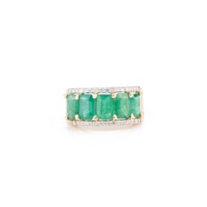 925 Sterling Silver Five Stone Emerald Diamond Engagement Band Ring