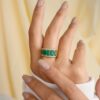 925 Sterling Silver Five Stone Emerald Diamond Engagement Band Ring - Image 5