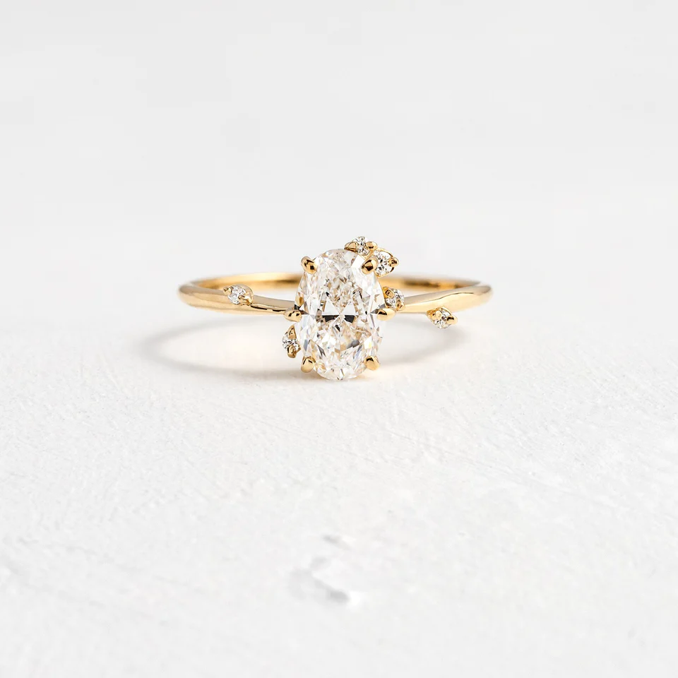 925 Sterling Silver 925 Sterling Silver Flame Ring with Closed Setting ,Oval Cut Diamond