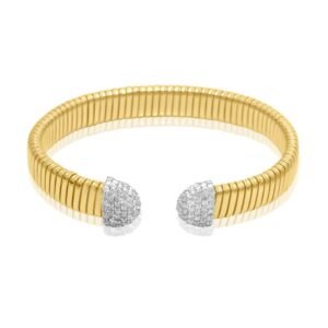 925 Sterling Silver Flexible Pave Diamond Round Ends Bangle
