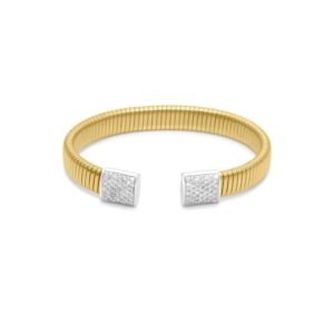 925 Sterling Silver Flexible Pave Diamond Square Ends Bangle