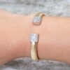 925 Sterling Silver Flexible Pave Diamond Square Ends Bangle - Image 2
