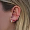 925 Sterling Silver Floating Diamond And Ruby Earring - Image 2