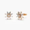 Floral stud earrings with premium CZ diamond accents and gold plating