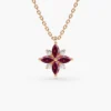 Floral sterling silver pendant with marquise ruby and diamond accents