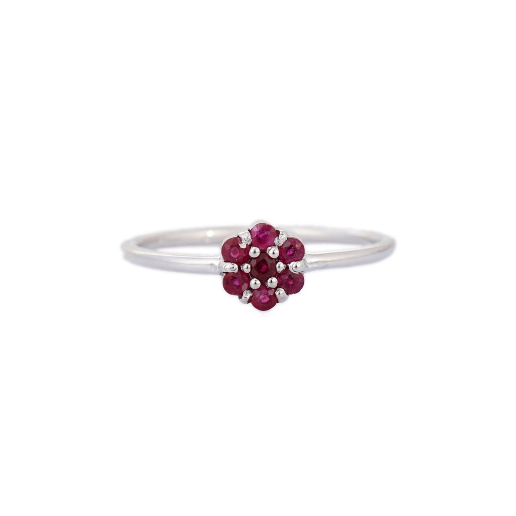 925 Sterling Silver Floral Ruby Ring