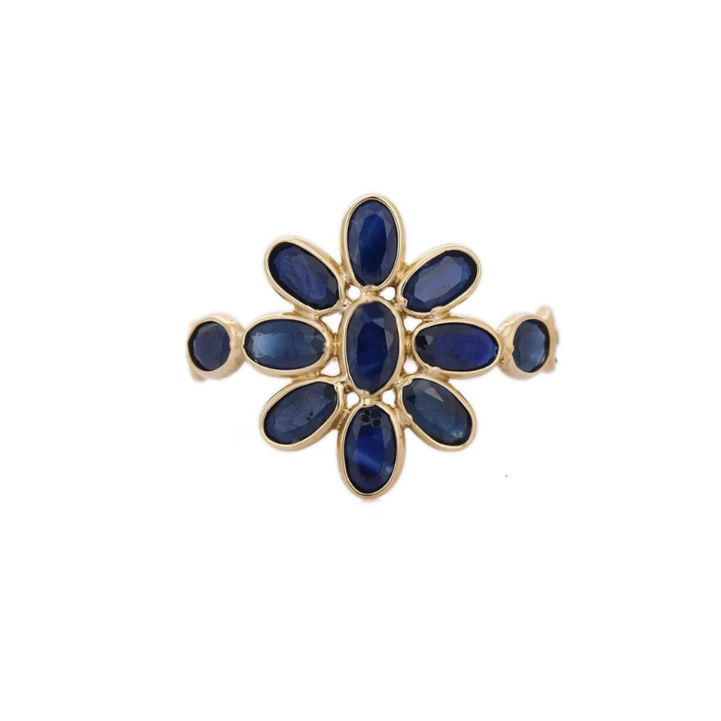925 Sterling Silver Floral Sapphire Ring
