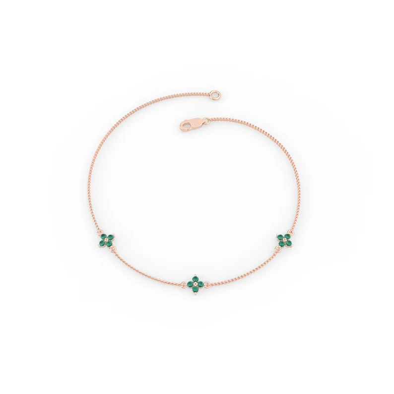925 Sterling Silver Flower Emerald Bracelet