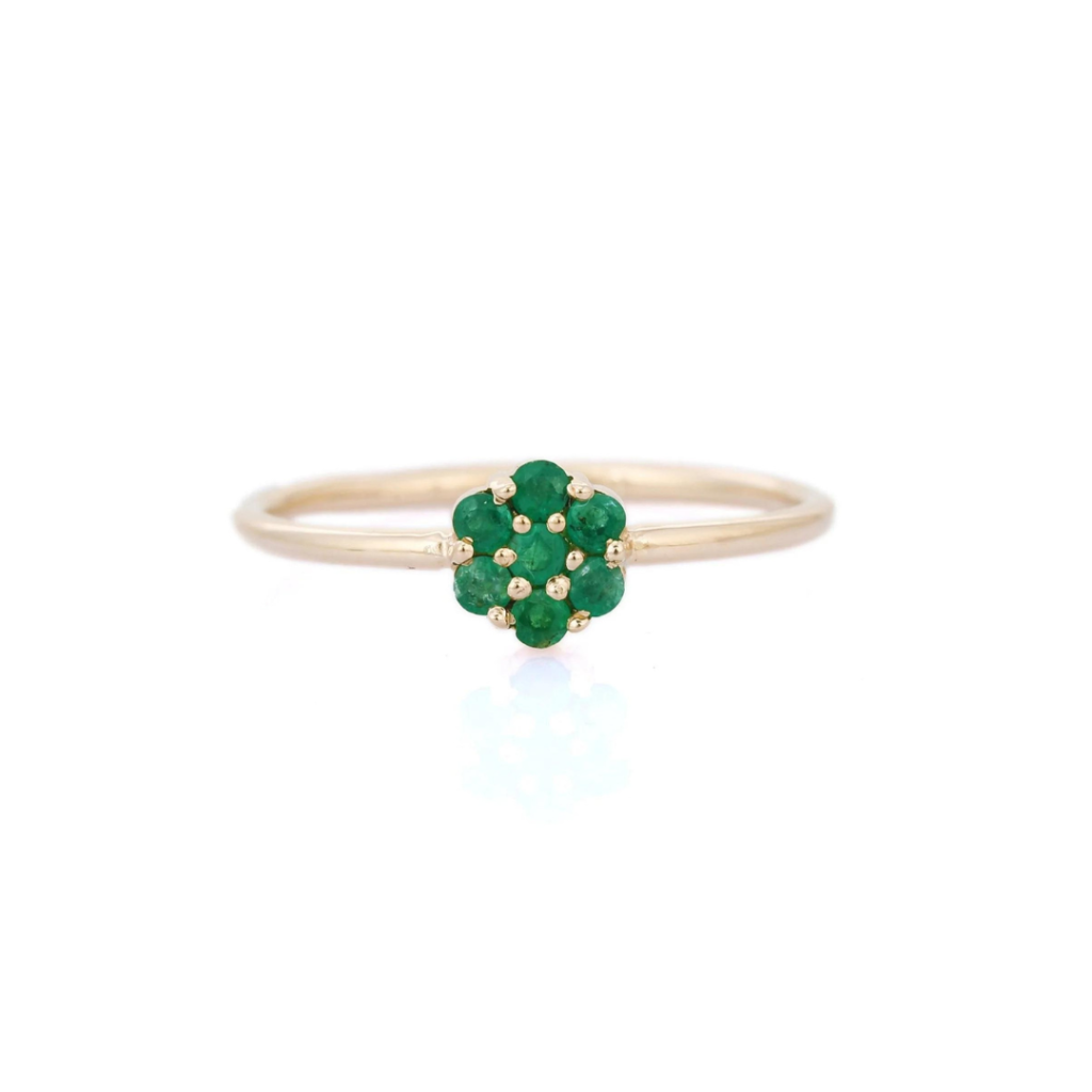 925 Sterling Silver Flower Emerald Ring