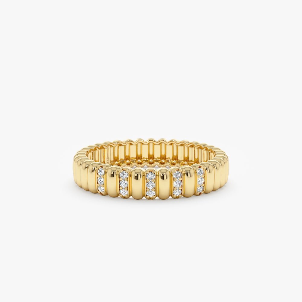 925 Sterling Silver Fluted Design Diamond Wedding Band