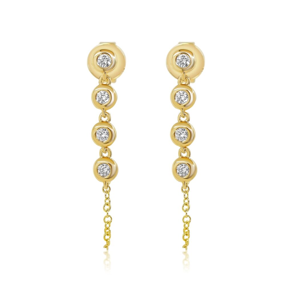 925 Sterling Silver Four Diamond Bezel Chain Loop Earring